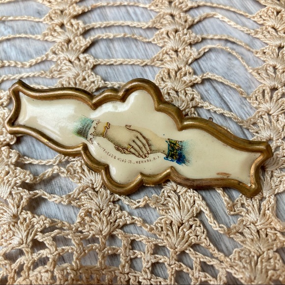 Victorian Female Handshake Bar Pin Ribbon Brooch - Picture 3 of 8